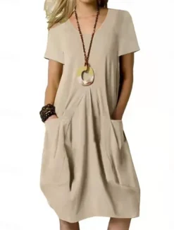 Clearance Women's Mini Dress Cotton Linen Dresses Casual Dress Stylish Basic Casual Vacation Daily Regular Fit Plain Short Sleeve V Neck Black Khaki Army Green Summer Spring Women Dresses