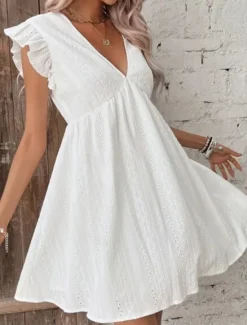 Sale Women's Mini Dress Cotton Linen Dresses Basic Casual Vacation Daily Regular Fit Plain Sleeveless V Neck Summer Women Dresses