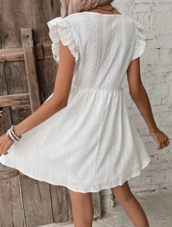Sale Women's Mini Dress Cotton Linen Dresses Basic Casual Vacation Daily Regular Fit Plain Sleeveless V Neck Summer Women Dresses