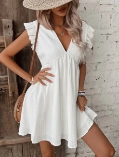 Sale Women's Mini Dress Cotton Linen Dresses Basic Casual Vacation Daily Regular Fit Plain Sleeveless V Neck Summer Women Dresses