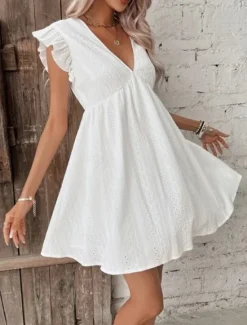 Sale Women's Mini Dress Cotton Linen Dresses Basic Casual Vacation Daily Regular Fit Plain Sleeveless V Neck Summer Women Dresses