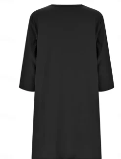 Women's Mini Dress Cotton Linen Dresses Casual Dress Stylish Basic Casual Vacation Daily Loose Fit Plain 3/4 Length Sleeve Crew Neck Green Khaki Dark Blue Summer Spring Fall Women Dresses