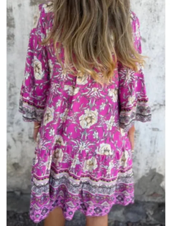 Sale Women's Mini Dress Cotton Linen Dress Boho Dress Classic Modern Vacation Daily Holiday Regular Fit Flower Half Sleeve V Neck Navy Blue Royal Blue Purple Summer Women Floral Dresses