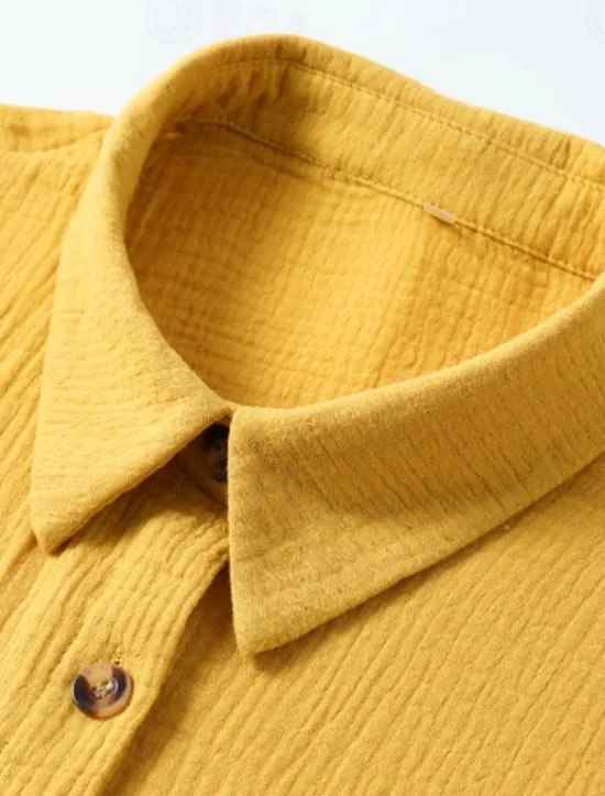 Outlet Women's Mini Dress Cotton Linen Dresses Shirt Dress Winter Dress Casual Vacation Regular Fit Plain Short Sleeve V Neck Black White Yellow Blue Summer Women Dresses