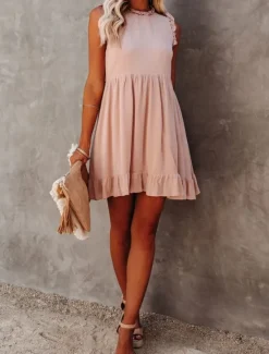 Online Women's Mini Dress Cotton Linen Dresses Casual Dress Basic Casual Vacation Daily Regular Fit Plain Sleeveless Crew Neck Black Light Green Pink Summer Women Dresses
