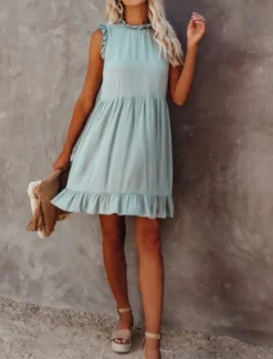 Online Women's Mini Dress Cotton Linen Dresses Casual Dress Basic Casual Vacation Daily Regular Fit Plain Sleeveless Crew Neck Black Light Green Pink Summer Women Dresses