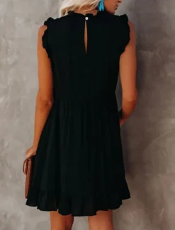 Online Women's Mini Dress Cotton Linen Dresses Casual Dress Basic Casual Vacation Daily Regular Fit Plain Sleeveless Crew Neck Black Light Green Pink Summer Women Dresses