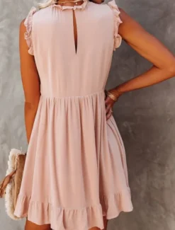 Online Women's Mini Dress Cotton Linen Dresses Casual Dress Basic Casual Vacation Daily Regular Fit Plain Sleeveless Crew Neck Black Light Green Pink Summer Women Dresses