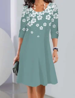 Hot Women's Mini Dress Crew Neck Long Sleeve Petite Dress T Shirt Dress Tee Dress Print Dress Fashion Modern Outdoor Street Loose Fit Floral Wine Navy Blue Green Women Spring Dresses|T Shirt Dresses