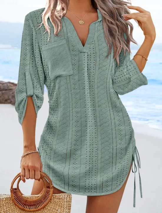 Discount Women's Mini Dress Cut Out Dress Sexy Dress Elegant Casual Daily Regular Fit Solid Color Long Sleeve V Neck Black White Yellow Pink Fall Women Vacation Dresses