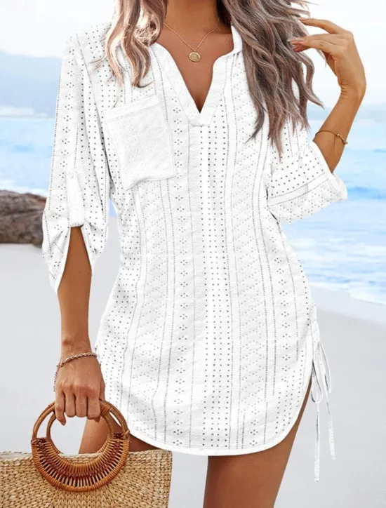 Discount Women's Mini Dress Cut Out Dress Sexy Dress Elegant Casual Daily Regular Fit Solid Color Long Sleeve V Neck Black White Yellow Pink Fall Women Vacation Dresses