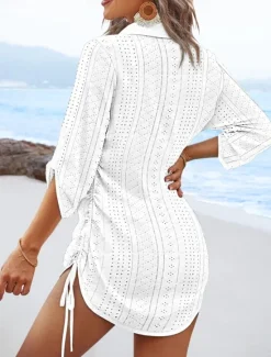 Discount Women's Mini Dress Cut Out Dress Sexy Dress Elegant Casual Daily Regular Fit Solid Color Long Sleeve V Neck Black White Yellow Pink Fall Women Vacation Dresses