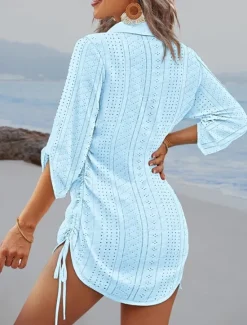 Discount Women's Mini Dress Cut Out Dress Sexy Dress Elegant Casual Daily Regular Fit Solid Color Long Sleeve V Neck Black White Yellow Pink Fall Women Vacation Dresses