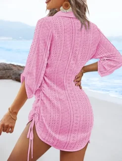 Discount Women's Mini Dress Cut Out Dress Sexy Dress Elegant Casual Daily Regular Fit Solid Color Long Sleeve V Neck Black White Yellow Pink Fall Women Vacation Dresses