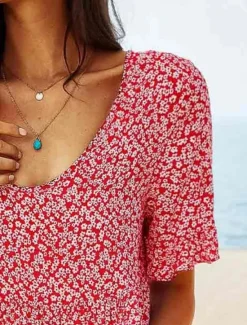 Online Women's Mini Dress Fit And Flare Dress Casual Outdoor Going out Regular Fit Floral Short Sleeve Crewneck Light Blue Yellow Red Dark Blue Summer Spring Women Vacation Dresses