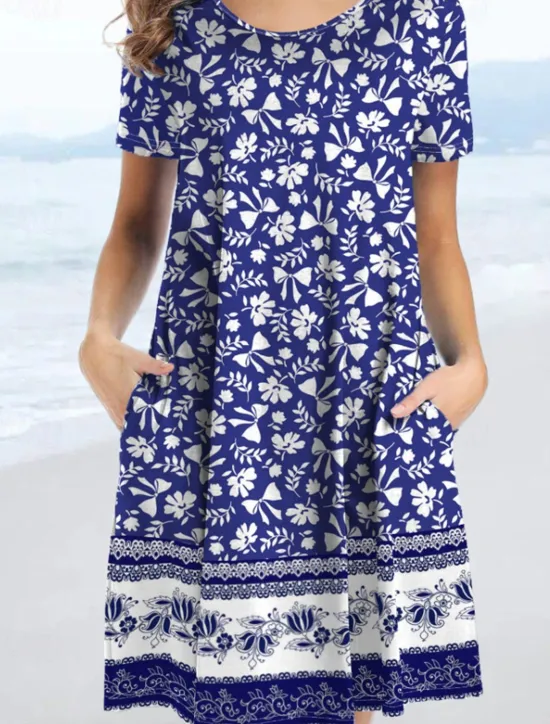 Best Women's Mini Dress Floral Dress Boho Dress Classic Outdoor Vacation Daily Regular Fit Flower Short Sleeve Crew Neck Summer Women Floral Dresses