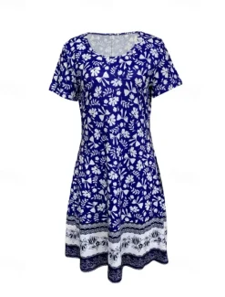 Best Women's Mini Dress Floral Dress Boho Dress Classic Outdoor Vacation Daily Regular Fit Flower Short Sleeve Crew Neck Summer Women Floral Dresses