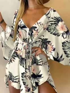 Clearance Women's Mini Dress Floral Dress Print Dress Fashion Modern Outdoor Vacation Holiday Regular Fit Flower Long Sleeve V Neck Black And White Yellow Light Green Pink Summer Women Floral Dresses