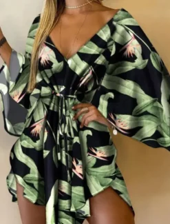 Clearance Women's Mini Dress Floral Dress Print Dress Fashion Modern Outdoor Vacation Holiday Regular Fit Flower Long Sleeve V Neck Black And White Yellow Light Green Pink Summer Women Floral Dresses