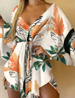 Clearance Women's Mini Dress Floral Dress Print Dress Fashion Modern Outdoor Vacation Holiday Regular Fit Flower Long Sleeve V Neck Black And White Yellow Light Green Pink Summer Women Floral Dresses