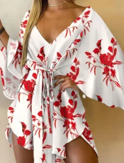 Clearance Women's Mini Dress Floral Dress Print Dress Fashion Modern Outdoor Vacation Holiday Regular Fit Flower Long Sleeve V Neck Black And White Yellow Light Green Pink Summer Women Floral Dresses