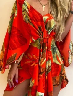 Clearance Women's Mini Dress Floral Dress Print Dress Fashion Modern Outdoor Vacation Holiday Regular Fit Flower Long Sleeve V Neck Black And White Yellow Light Green Pink Summer Women Floral Dresses