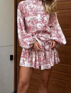 Hot Women's Mini Dress Floral Dress Print Dress Fashion Modern Vacation Daily Holiday Regular Fit Flower Long Sleeve Shirt Collar Red Blue Purple Gray Summer Women Floral Dresses