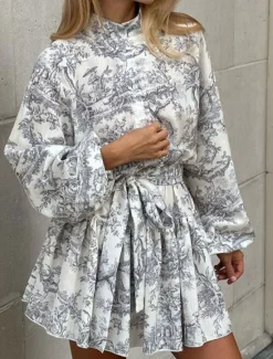 Hot Women's Mini Dress Floral Dress Print Dress Fashion Modern Vacation Daily Holiday Regular Fit Flower Long Sleeve Shirt Collar Red Blue Purple Gray Summer Women Floral Dresses
