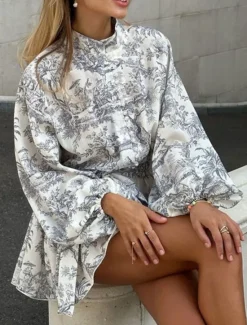 Hot Women's Mini Dress Floral Dress Print Dress Fashion Modern Vacation Daily Holiday Regular Fit Flower Long Sleeve Shirt Collar Red Blue Purple Gray Summer Women Floral Dresses