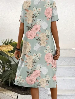 Sale Women's Mini Dress Floral Print Crew Neck Short Sleeve Summer Women Spring Dresses|Casual Dress