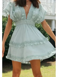 New Women's Mini Dress Graduation Dress Fashion Modern Birthday Date Going out Regular Fit Plain Short Sleeve V Neck Summer Women Vacation Dresses