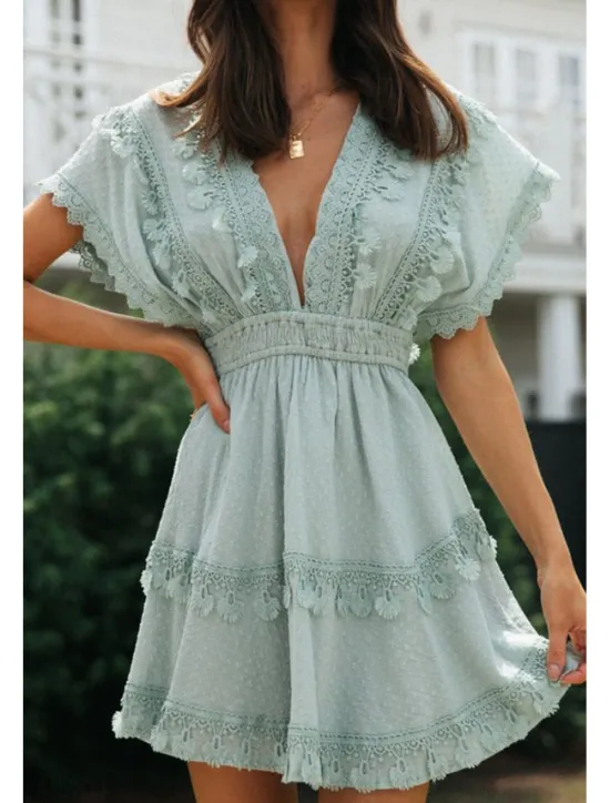 New Women's Mini Dress Graduation Dress Fashion Modern Birthday Date Going out Regular Fit Plain Short Sleeve V Neck Summer Women Vacation Dresses
