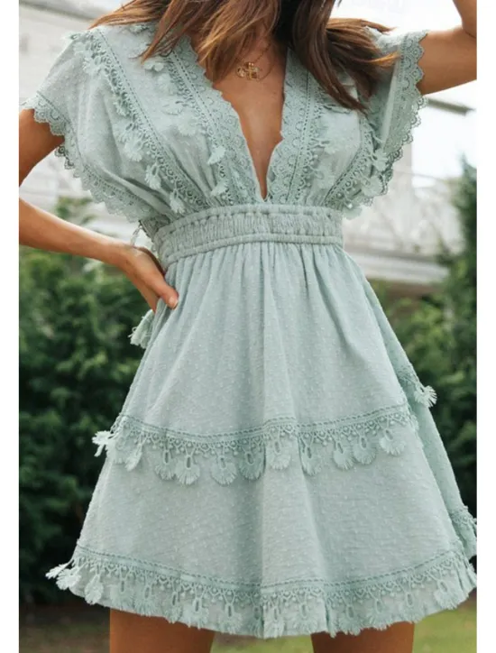 New Women's Mini Dress Graduation Dress Fashion Modern Birthday Date Going out Regular Fit Plain Short Sleeve V Neck Summer Women Vacation Dresses