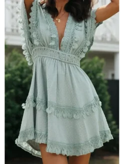 New Women's Mini Dress Graduation Dress Fashion Modern Birthday Date Going out Regular Fit Plain Short Sleeve V Neck Summer Women Vacation Dresses
