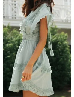 New Women's Mini Dress Graduation Dress Fashion Modern Birthday Date Going out Regular Fit Plain Short Sleeve V Neck Summer Women Vacation Dresses