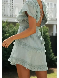 New Women's Mini Dress Graduation Dress Fashion Modern Birthday Date Going out Regular Fit Plain Short Sleeve V Neck Summer Women Vacation Dresses