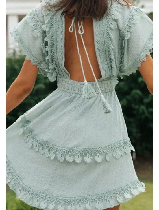 New Women's Mini Dress Graduation Dress Fashion Modern Birthday Date Going out Regular Fit Plain Short Sleeve V Neck Summer Women Vacation Dresses