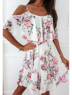 Women's Mini Dress Graduation Dress Floral Dress Print Dress Modern Graduation Going out Weekend Regular Fit Flower Short Sleeve Spaghetti Strap Black White Yellow Pink Summer Women Floral Dresses