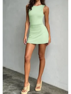 Discount Women's Mini Dress Graduation Dress Sheath Dress Fashion Vacation Holiday Graduation Regular Fit Plain Sleeveless Crew Neck Summer Women Cocktail Dress