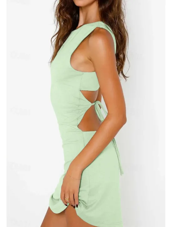 Discount Women's Mini Dress Graduation Dress Sheath Dress Fashion Vacation Holiday Graduation Regular Fit Plain Sleeveless Crew Neck Summer Women Cocktail Dress