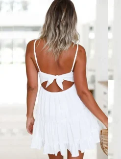 New Women's Mini Dress Graduation Dress Casual Dress A Line Dress Summer Dress Stylish Sexy Vacation Daily Date Regular Fit Plain Sleeveless V Neck White Pink Summer Women White Dresses