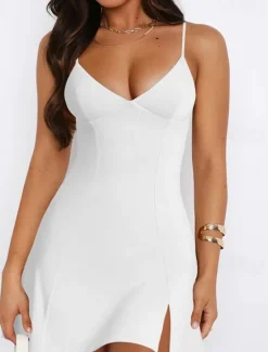 New Women's Mini Dress Graduation Dress Summer Dress Cami Dress Stylish Sexy Vacation Daily Date Regular Fit Plain Sleeveless V Neck Black White Pink Red Summer Women White Dresses