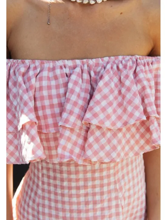 Sale Women's Mini Dress Graduation Dress Fashion Outdoor Daily Holiday Regular Fit Plaid Short Sleeve Off Shoulder Summer Women Vacation Dresses