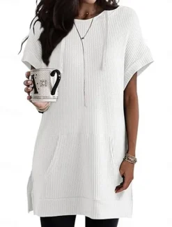 Women's Mini Dress Hoodie Dress Casual Dress Basic Casual Vacation Daily Regular Fit Plain Half Sleeve Hooded Black White Blue Fuchsia Summer Women T Shirt Dresses