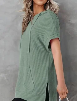 Women's Mini Dress Hoodie Dress Casual Dress Basic Casual Vacation Daily Regular Fit Plain Half Sleeve Hooded Black White Blue Fuchsia Summer Women T Shirt Dresses