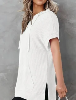 Women's Mini Dress Hoodie Dress Casual Dress Basic Casual Vacation Daily Regular Fit Plain Half Sleeve Hooded Black White Blue Fuchsia Summer Women T Shirt Dresses
