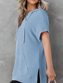Women's Mini Dress Hoodie Dress Casual Dress Basic Casual Vacation Daily Regular Fit Plain Half Sleeve Hooded Black White Blue Fuchsia Summer Women T Shirt Dresses