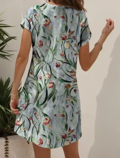 Clearance Women's Mini Dress Knit Dress Casual Dress T Shirt Dress Tee Dress Sundress Vacation Casual Beach Regular Fit Floral Graphic Short Sleeve V Neck Summer Women Vacation Dresses