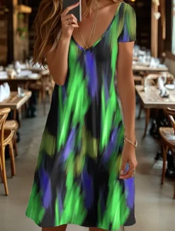 New Women's Mini Dress Knit Dress Casual Dress T Shirt Dress Tee Dress Sundress Elegant Vacation Casual Beach Regular Fit Graphic Geometric Abstract Short Sleeve V Neck Black And White Yellow Pink Blue Women Vacation Dresses