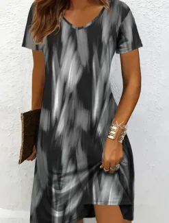 New Women's Mini Dress Knit Dress Casual Dress T Shirt Dress Tee Dress Sundress Elegant Vacation Casual Beach Regular Fit Graphic Geometric Abstract Short Sleeve V Neck Black And White Yellow Pink Blue Women Vacation Dresses